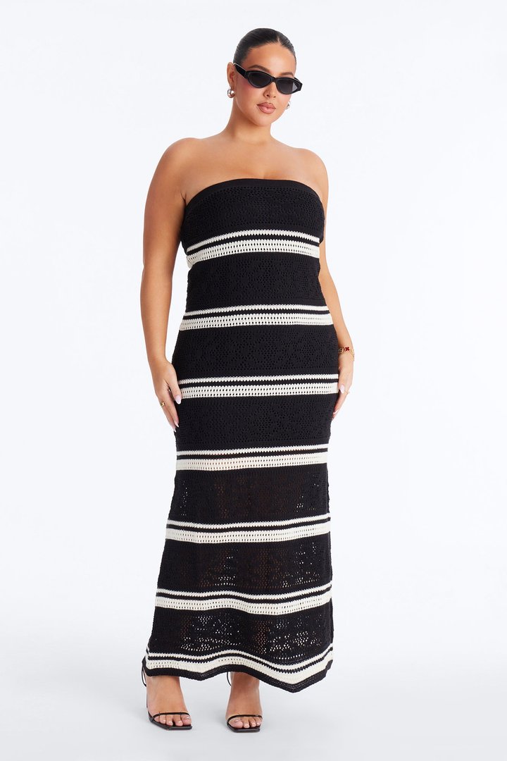 Noelle Strapless Crochet Maxi Dress - Black/combo