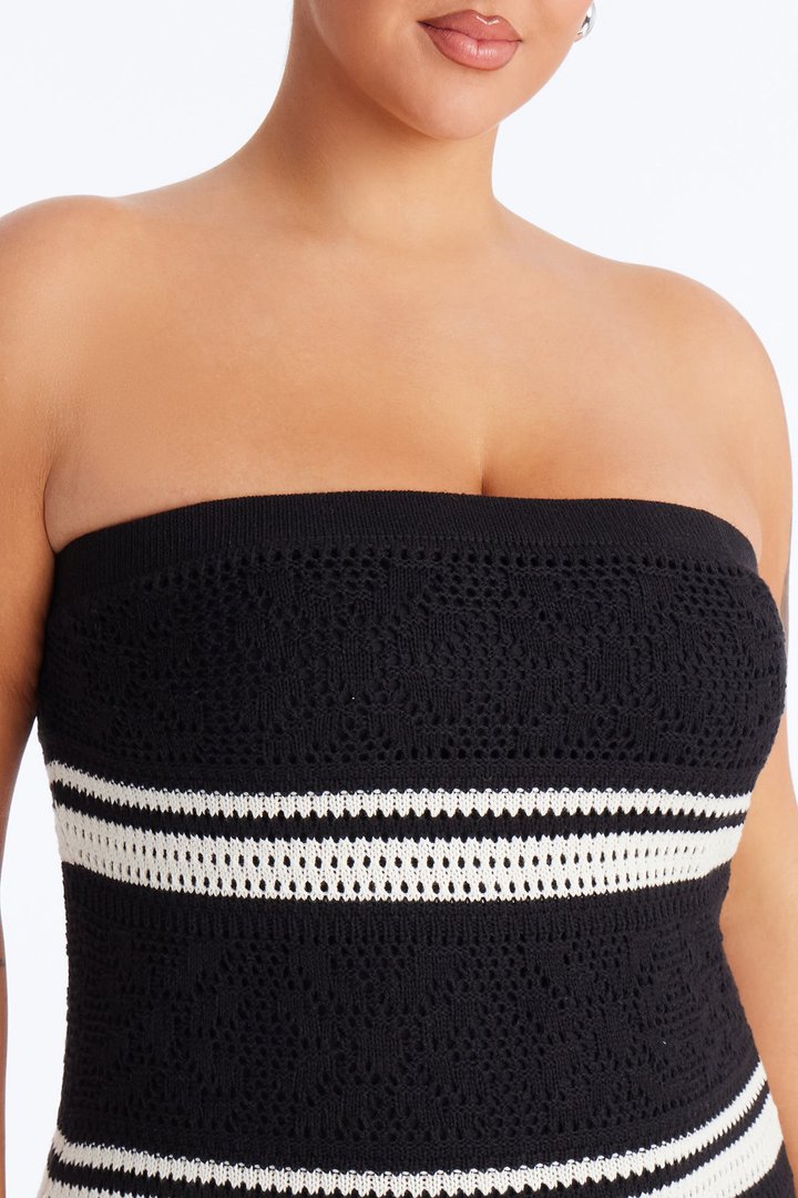 Noelle Strapless Crochet Maxi Dress - Black/combo