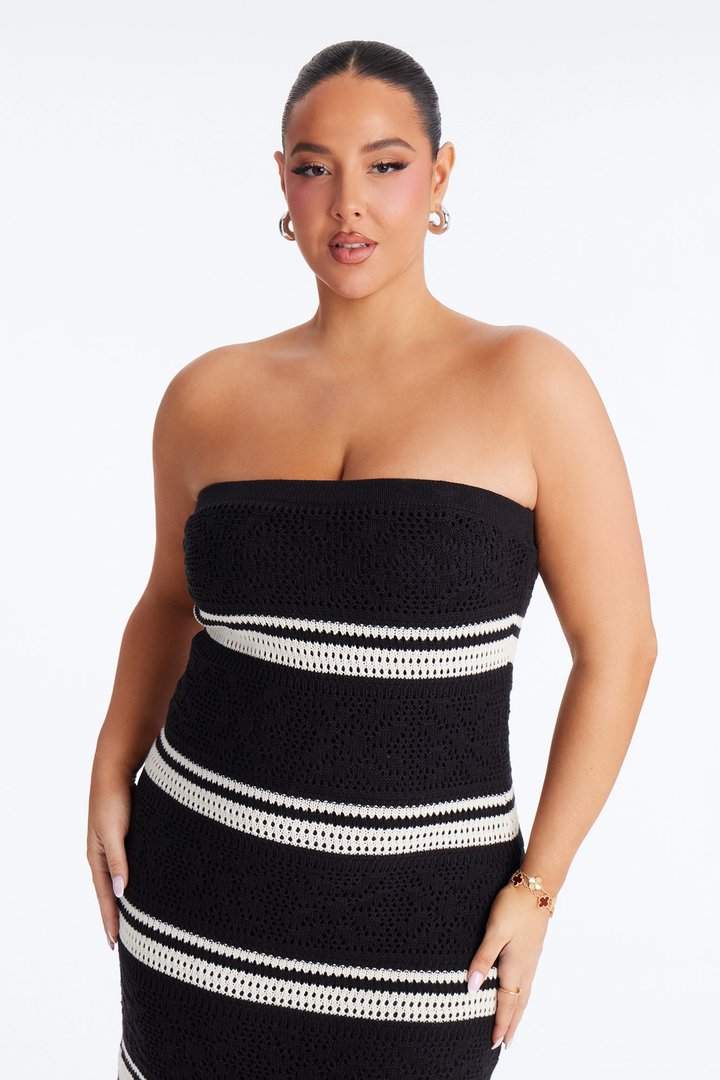Noelle Strapless Crochet Maxi Dress - Black/combo