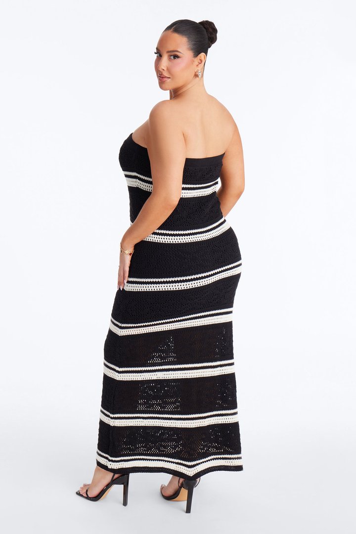 Noelle Strapless Crochet Maxi Dress - Black/combo