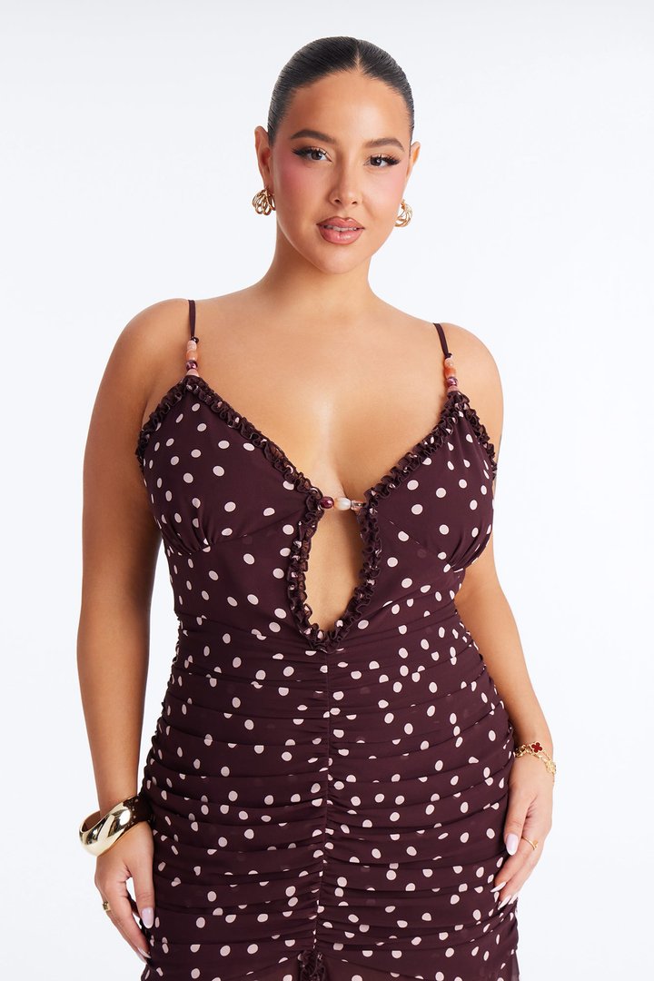 Pippa Polka Dot Chiffon Maxi Dress - Brown/combo