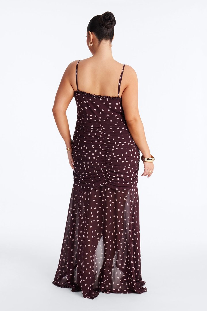 Pippa Polka Dot Chiffon Maxi Dress - Brown/combo