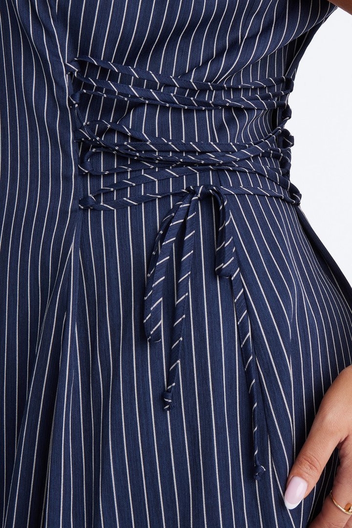 Meredith Pinstripe Midi Dress - Navy/combo