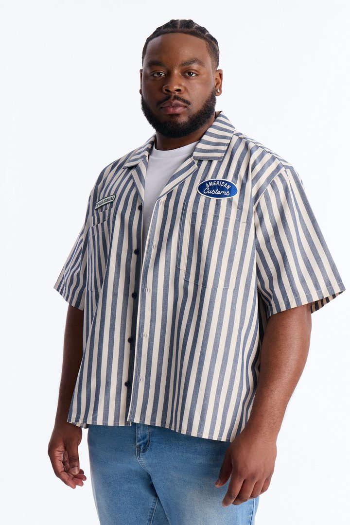 Pit Stop Mechanic Button Up Shirt - Navy