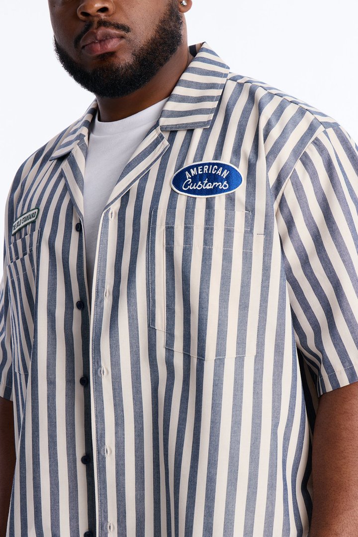 Pit Stop Mechanic Button Up Shirt - Navy