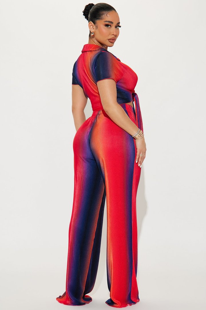 One Flight Away Plisse Pant Set - Orange/combo