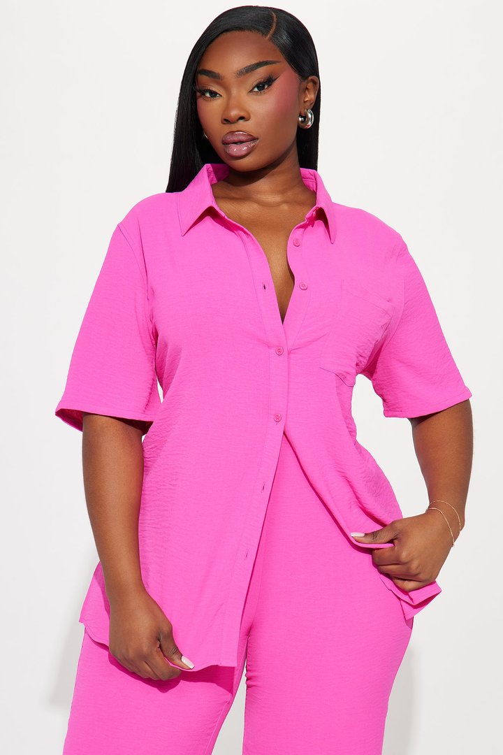 Makenzie Short Sleeve Pant Set - Hot Pink