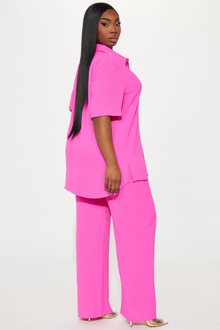 Makenzie Short Sleeve Pant Set - Hot Pink