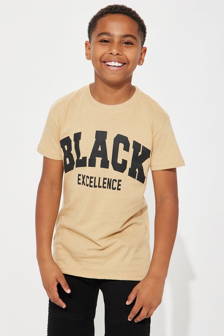 Mini Black Excellence Varsity Short Sleeve Tee - Sand