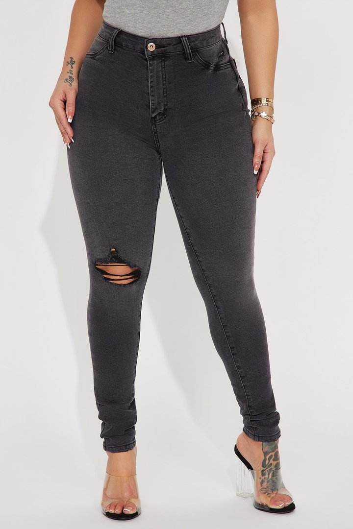Stretch Curvy Ripped Skinny Jean - Black