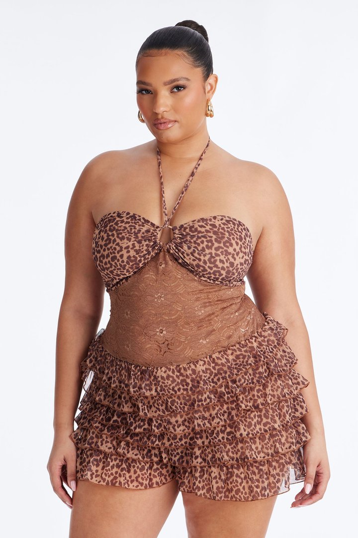 Ivy Leopard Mesh Romper - Brown/combo