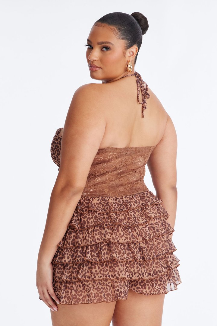Ivy Leopard Mesh Romper - Brown/combo
