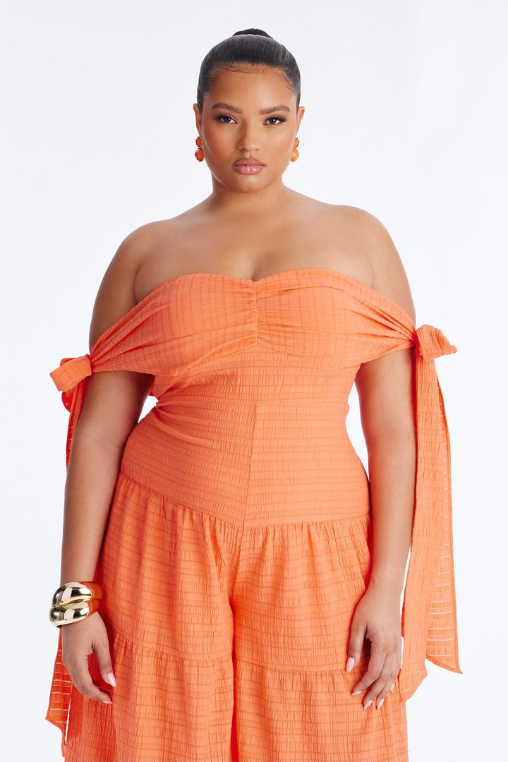 Montego Bay Off Shoulder Jumpsuit - Orange