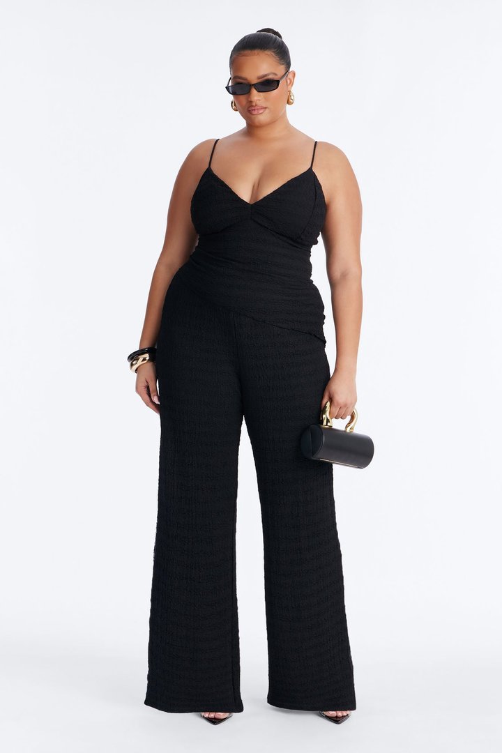 Naomi Asymmetrical Textured Pant Set - Black