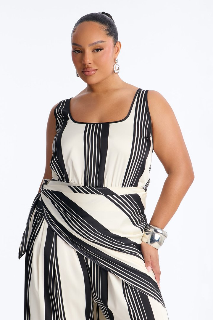 Shelby Satin Wide Leg Jumpsuit - White/Black