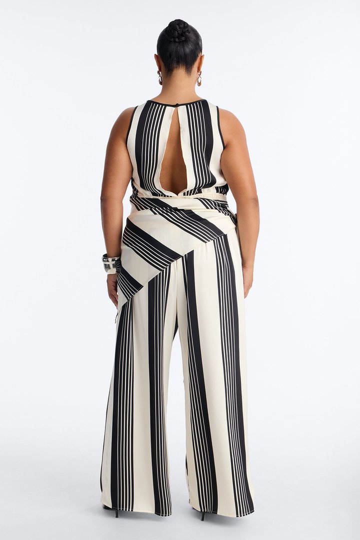 Shelby Satin Wide Leg Jumpsuit - White/Black