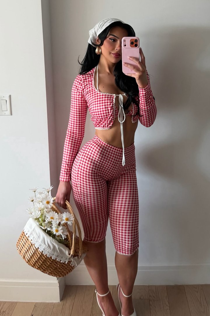 Sweet Talking Gingham Capri Legging - Red/White