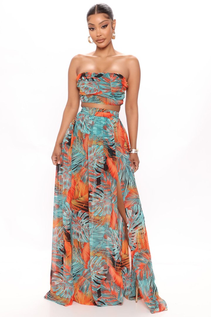 Maui Mami Tropical Skirt Set - Teal/combo