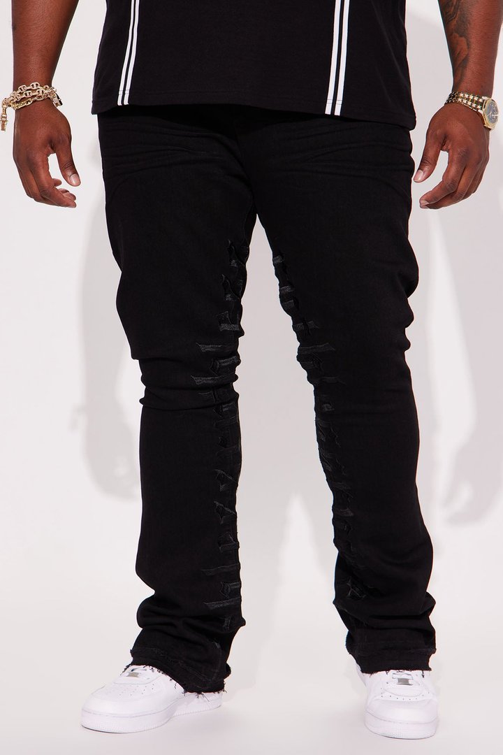 Ruthless Embroidered Stacked Skinny Flare Jeans - Black