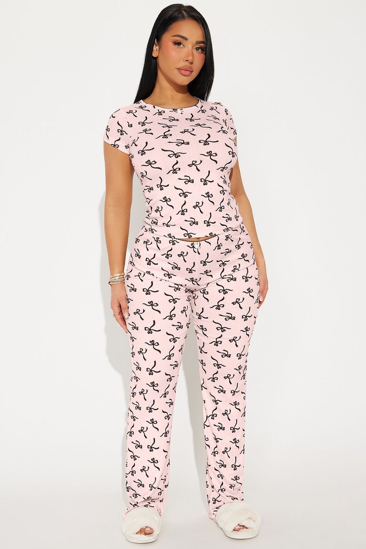 Always Cute Pointelle Short Sleeve PJ Pant Set - Pink