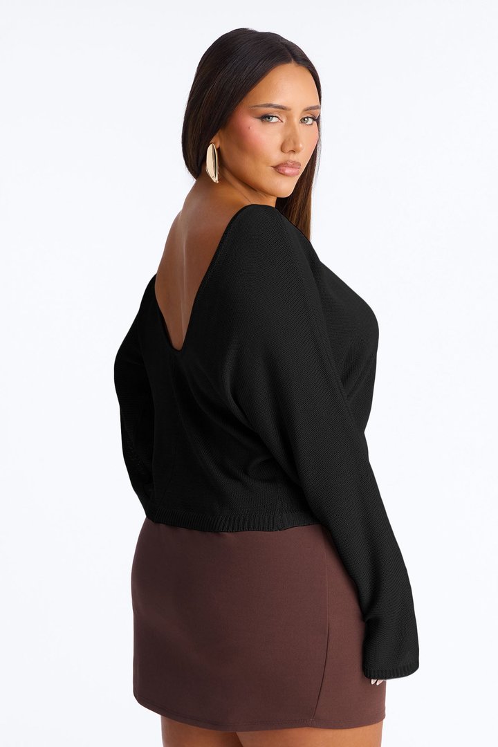 Island Girl Backless Sweater Top - Black