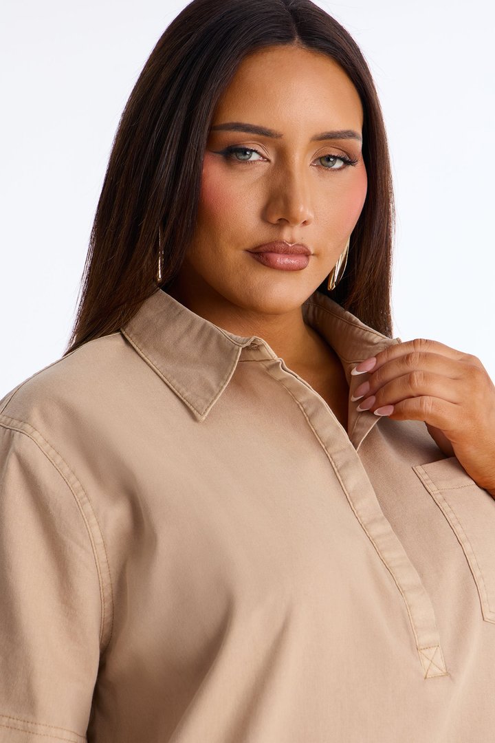 Oceanside Linen Vacation Mini Dress - Mocha