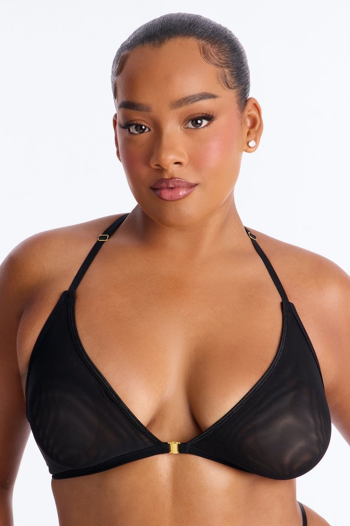 Sheer Seduction Mesh T Back Bralette - Black