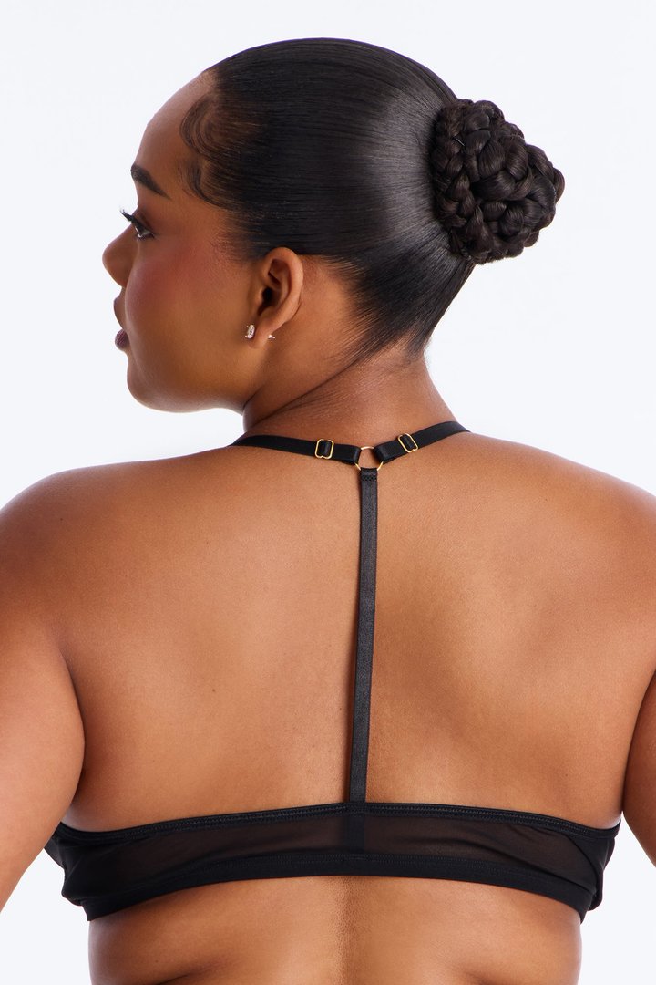 Sheer Seduction Mesh T Back Bralette - Black