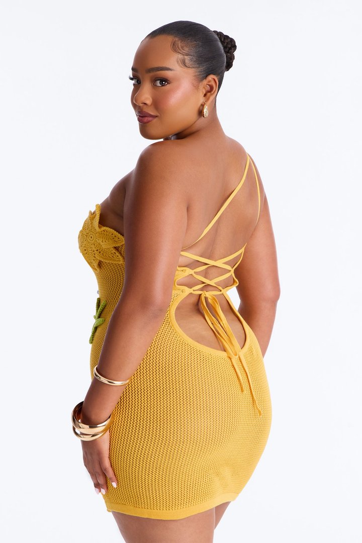 Spring Love Crochet One Shoulder Floral Cover Up - Yellow/combo