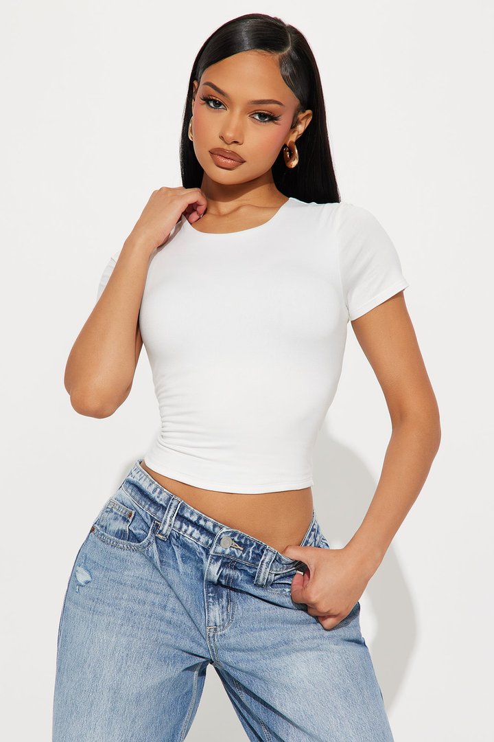 Jaslynn Double Lined Cropped Baby Tee - White