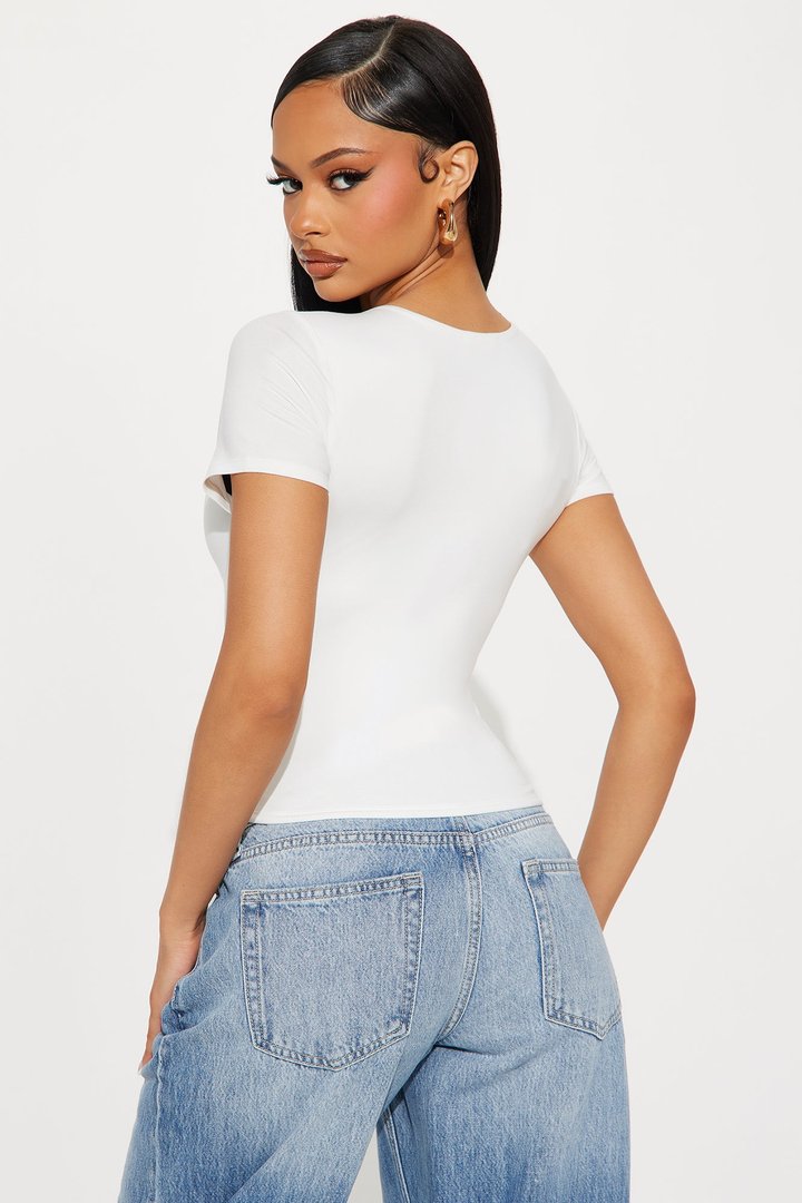 Jaslynn Double Lined Cropped Baby Tee - White