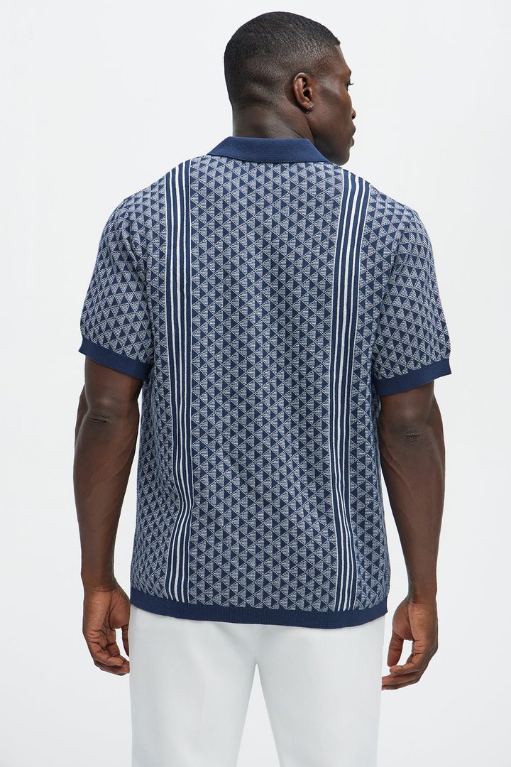Avery Quarter Zip Knit Polo - Navy/combo