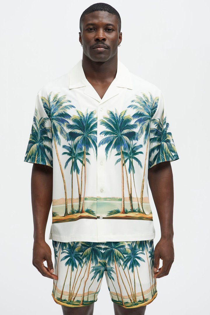 Moulay Palm Printed Cuban Shirt - Cream/combo