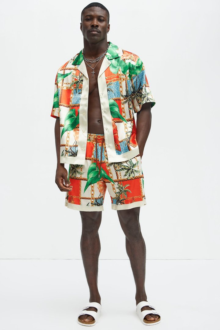 Summer Away Printed Cuban Collar Shirt - Multi Color