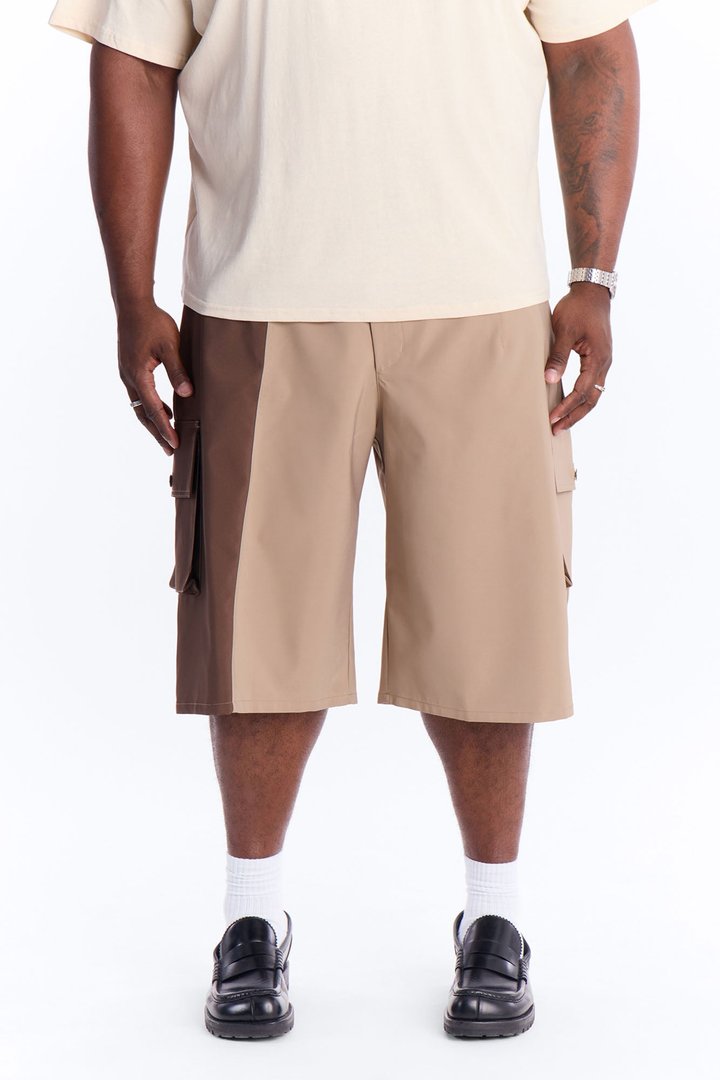 Baggy Elevated High Waist Detail Tech Short - Brown
