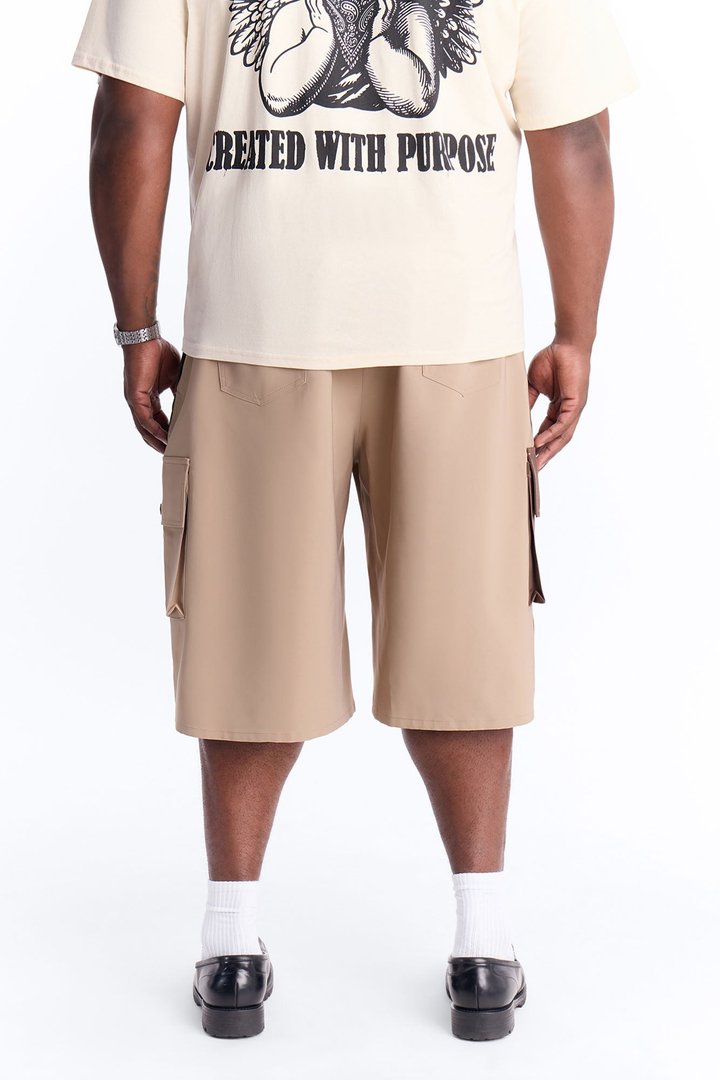 Baggy Elevated High Waist Detail Tech Short - Brown