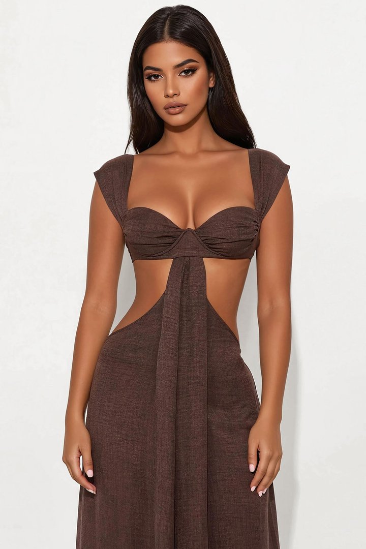 Demi Cut Out Gauze Jumpsuit - Chocolate