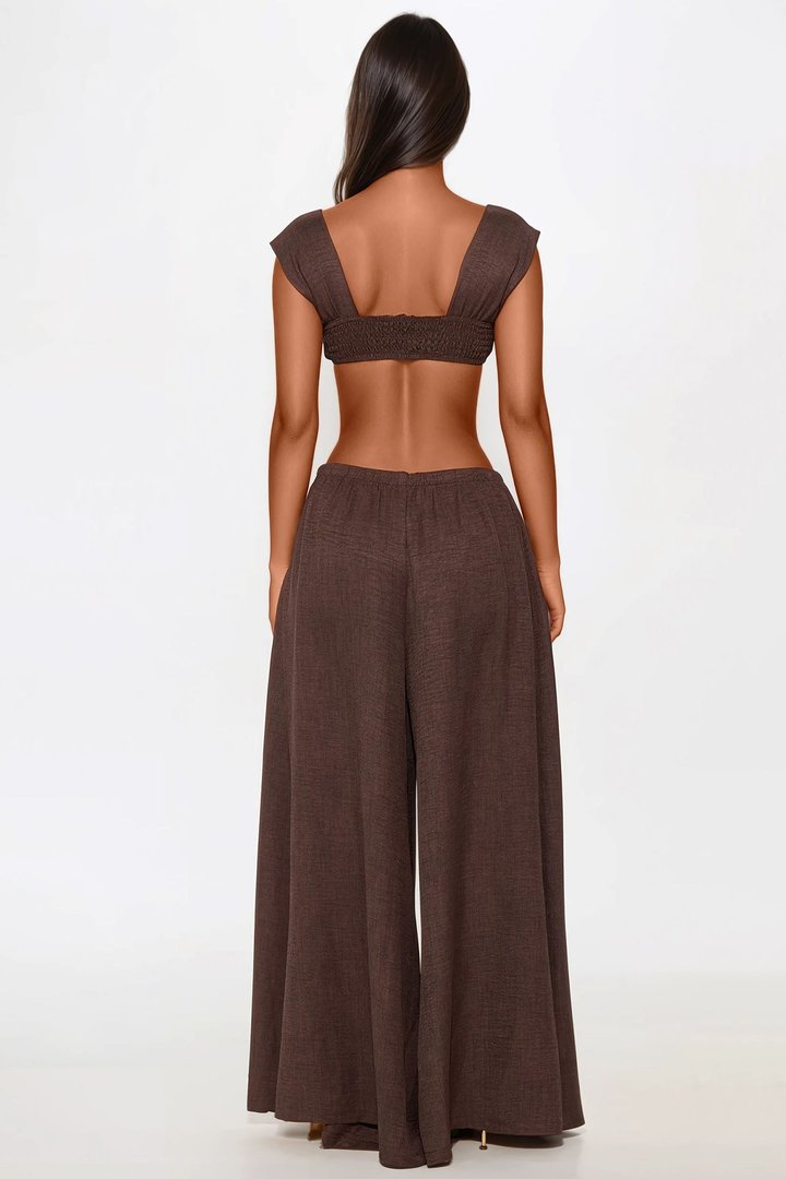 Demi Cut Out Gauze Jumpsuit - Chocolate