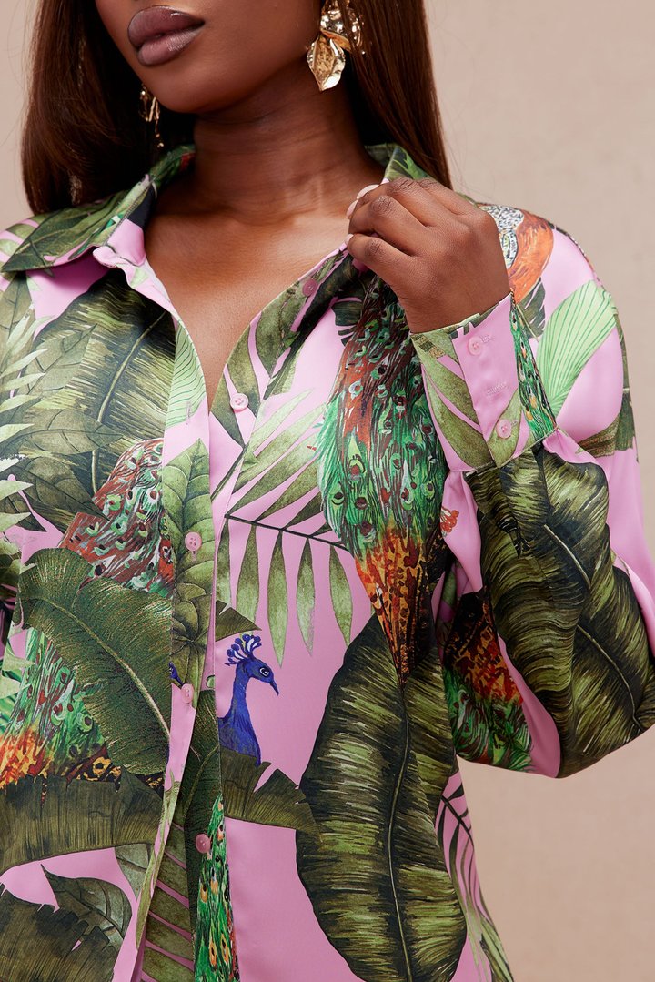 Private Island Satin Shirt - Pink/combo
