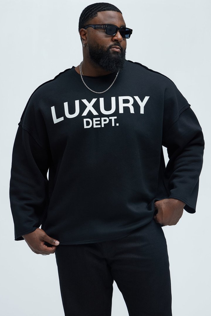 Tayson Luxury Dept Frayed Oversized Sweatshirt - Black