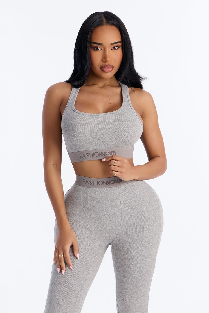 FN Mood Racerback Bra And Legging 2 Piece Ribbed Cotton Set - Heather Grey