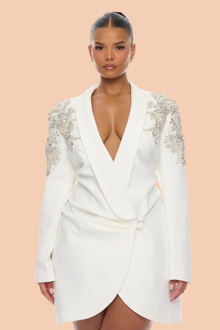 Renae Rhinestone Blazer Mini Dress - Ivory