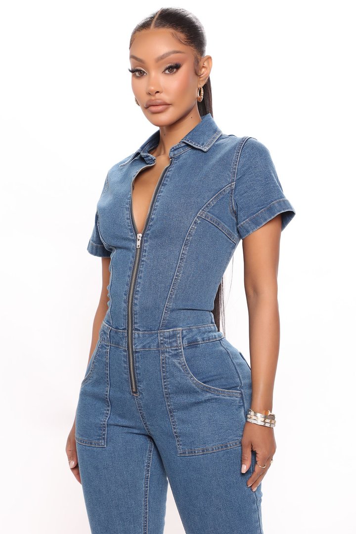 Forever Young Denim Jumpsuit - Medium Wash