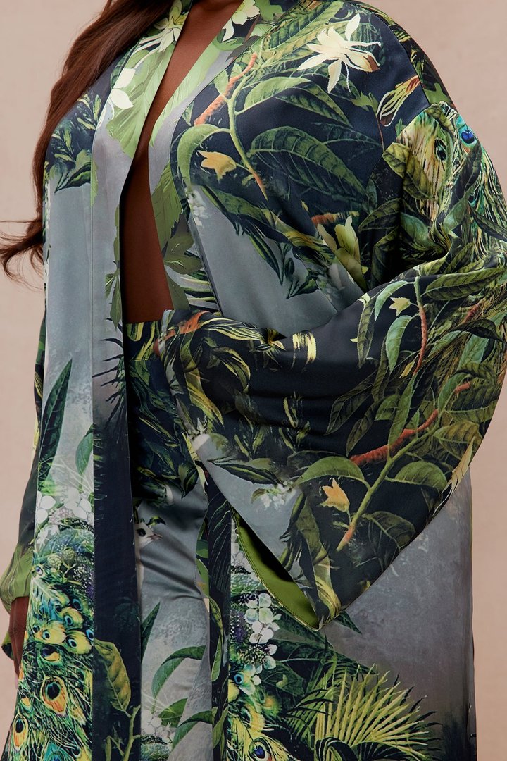 Kamaria Satin Kimono Set - Green/combo