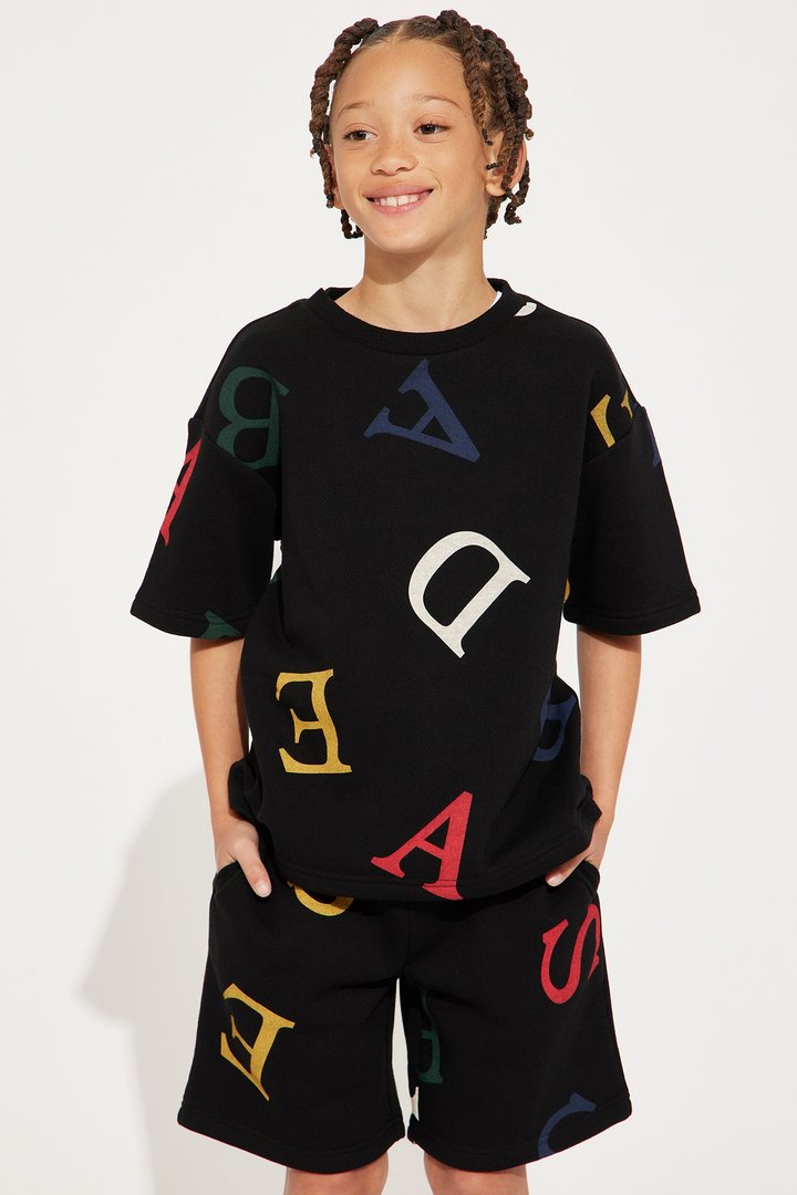 Mini Tyson Letters Oversized Short Sleeve Tee - Black