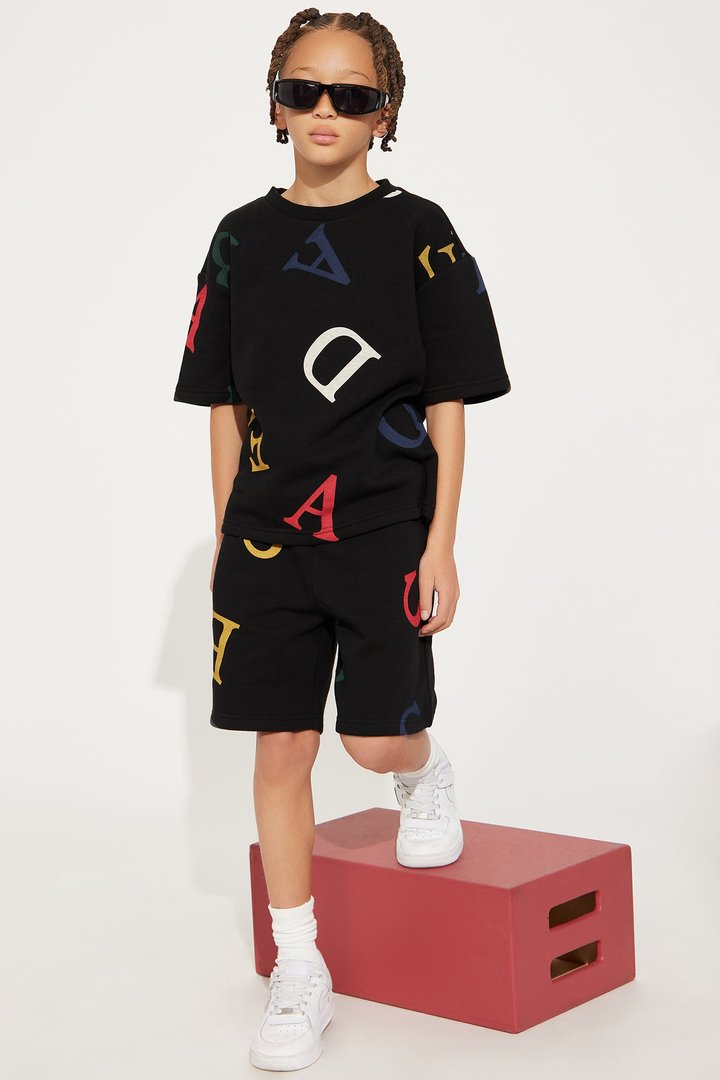 Mini Tyson Letters Oversized Short Sleeve Tee - Black