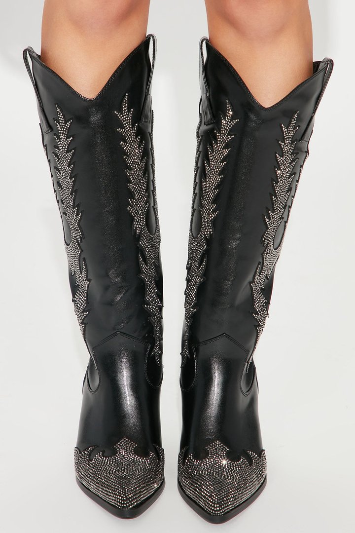 Show Stopper Embellished Cowboy Boots - Black