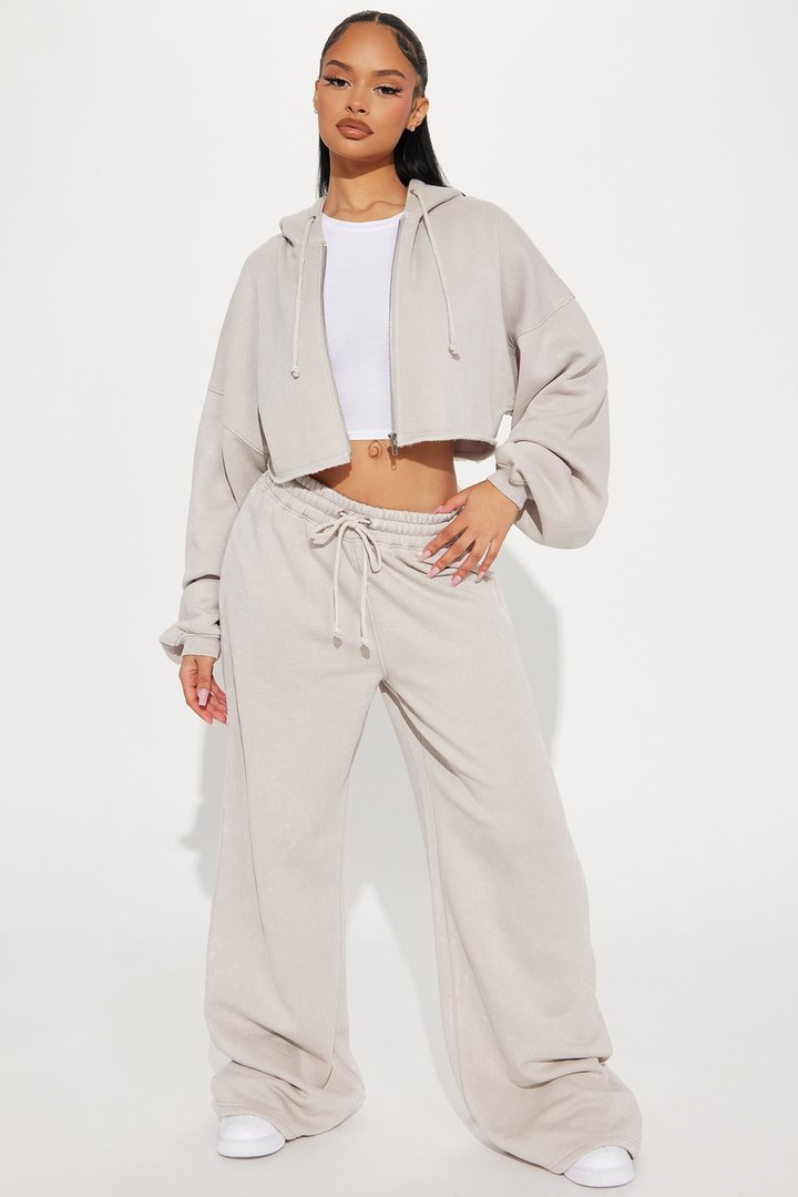 On The Go Fleece Pant Set - Taupe