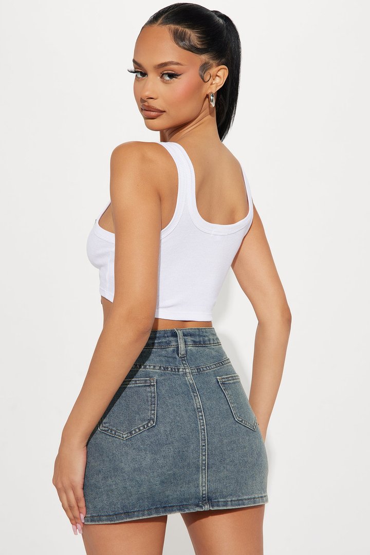 Taurus Energy Denim Patch Tank Top - White