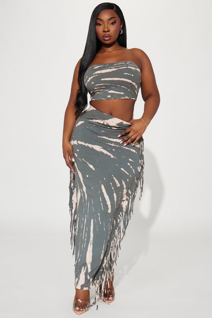 Chaos Within Tie Dye Skirt Set - Olive/combo